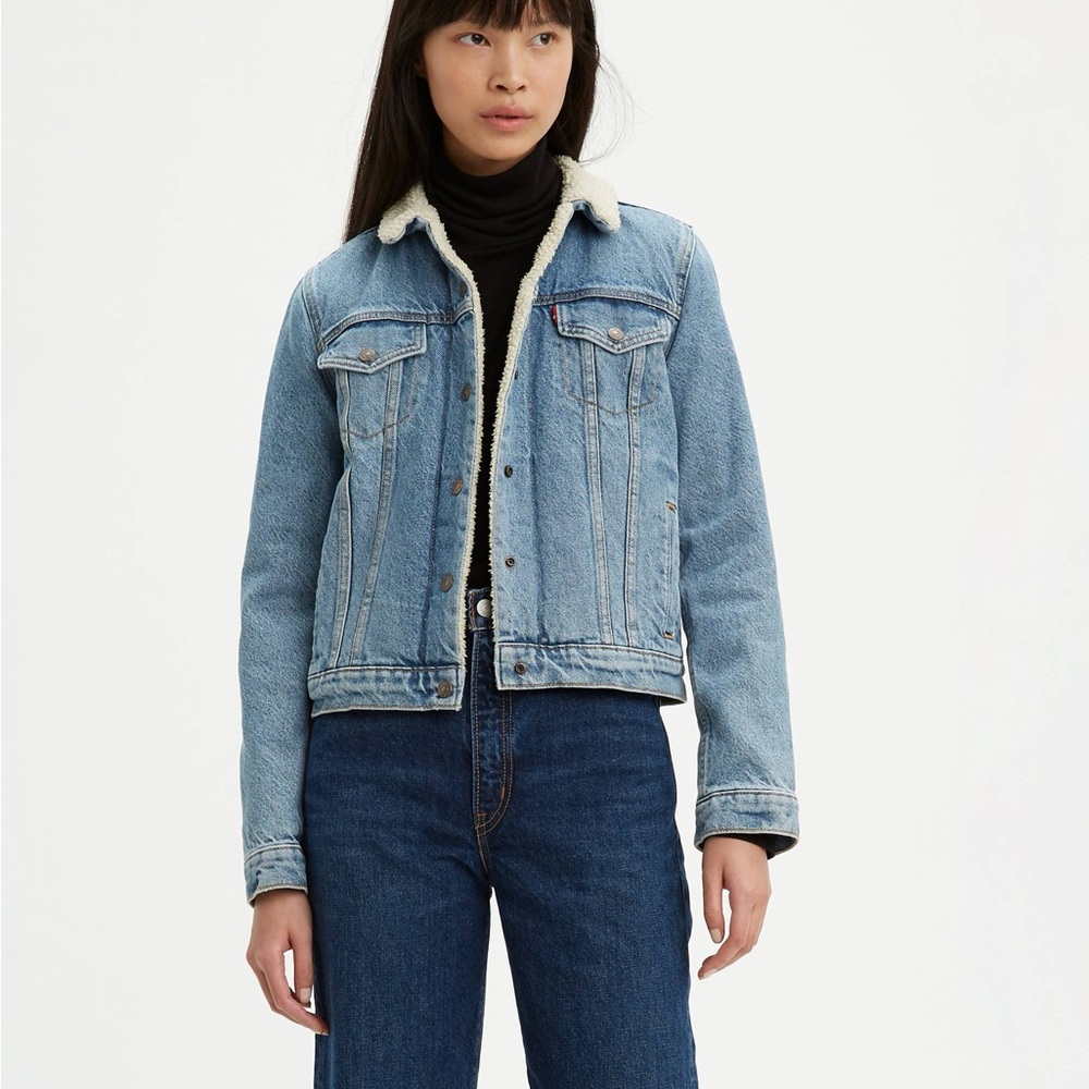 Levi's Light Blue Denim Jacket with White Sherpa Collar